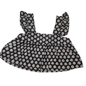 Outerknown Top Womens Small Black White‎ Flower Astrid Crop New